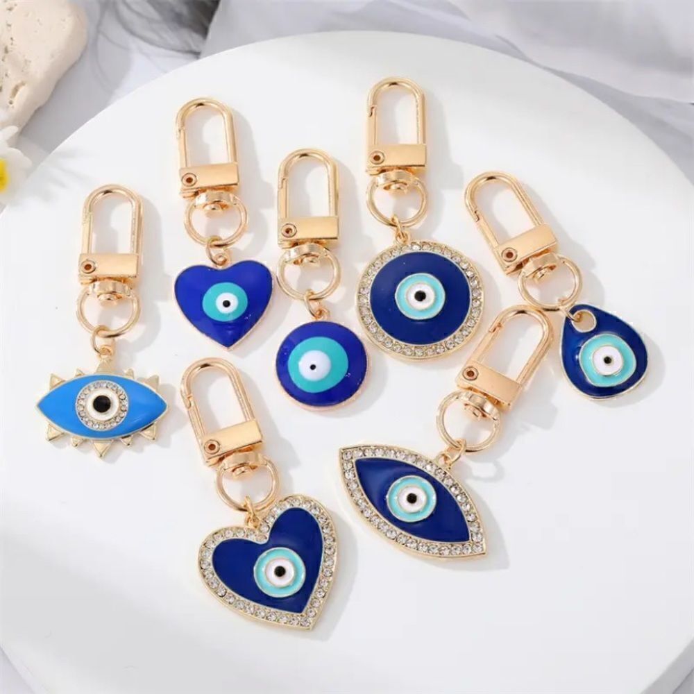 Water Drop Heart Evil Eye Keychain Keyring NWT Zinc Alloy Rhinestone